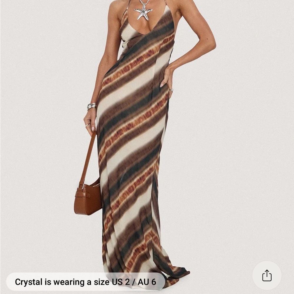 Esmira Halter Maxi Dress Brown Stripe